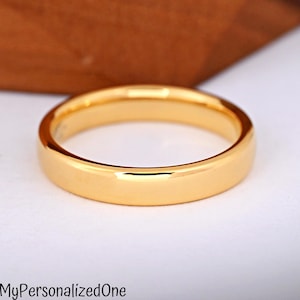 4mm Gold Tungsten Dome Wedding Ring Band, Engrave Ring, Gold Plated Tungsten Ring, Minimalist Wedding Gold Ring, Men&#39;s & Women&#39;s Ring Gift