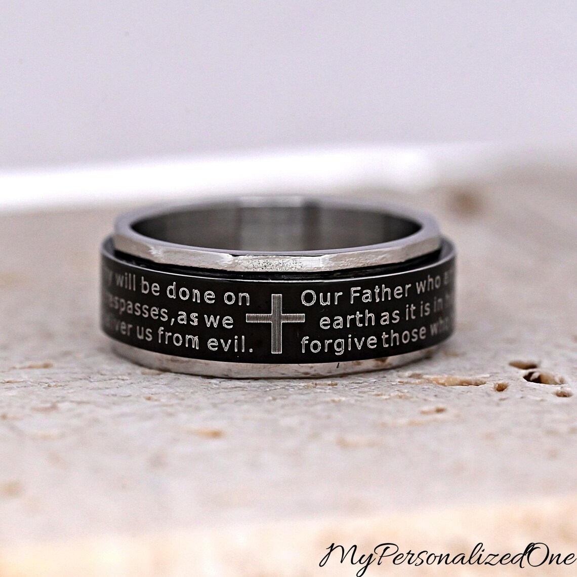 8mm Lord's Prayer Engraved Center Spinner Ring · Fidget Anxiety Relief ...
