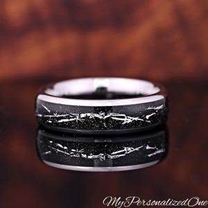 6mm Silver Galaxy Tungsten Ring – Nebula Dome Wedding Band Men, Space Milky Way Inspired Ring, Unique Cosmic Engagement Ring, Engraved Gift