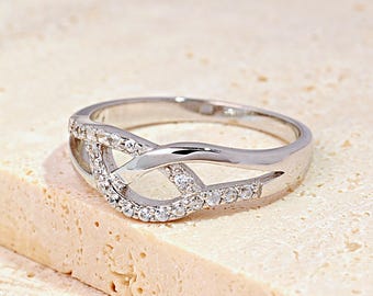 925 Sterling Silver Criss Cross Knot Infinity Ring · Dainty Promise Ring for Her · Anniversary · Personalized Engrave Gift