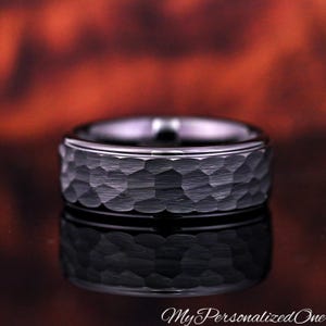 8mm Hammered Finish Black Tungsten Wedding Band Personalized Custom Promise Ring for Men Women
