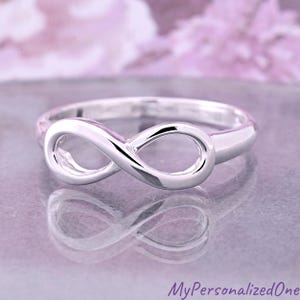 Solid 925 Sterling Silver Minimalist Infinity Promise Ring, Custom Personalized Engraved, Simple Wedding Engagement Band, Thumb Ring, Gift