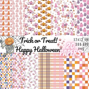 Rosa Halloween digitale Papier niedlichen Kürbis-Geist Clipart, nahtlose gruselige Halloween-Themen kommerzielle Nutzung digitale Papiere Scrapbook-Muster