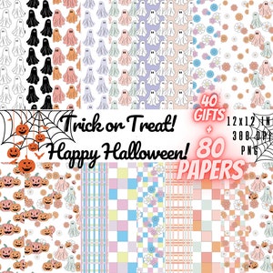 Cute Halloween Digital Paper Spooky Ghosts Clipart, Fall Halloween Themed Commercial Use PNG Papers Western Scrapbook Digital Pattern