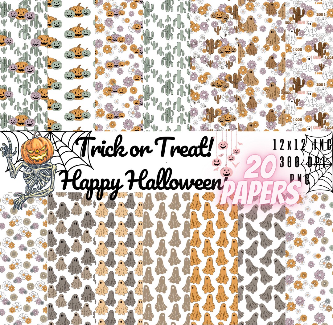 Cute Halloween Ghost Seamless Pattern, Retro Digital Paper (PNG) - Etsy