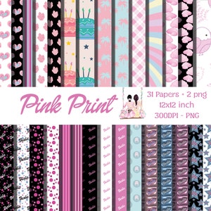 Barbi Digital Paper Movie Pattern Bundle Malibu Doll | Pink Girl Princess Scrapbook Background | Printable Paper Pack Clipart Paper Barbie