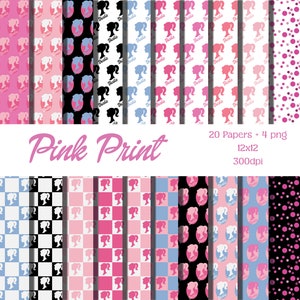 Barbi Digital Paper Movie Pattern Bundle Malibu-Puppe | Rosa Mädchen Hintergrund für Scrapbook | Downloadbares Papier Pack Clipart Papier Barbie