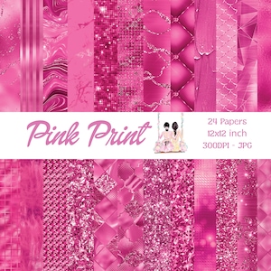 Luxury Hot Pink Digital Paper | Glam Glitter Sequin Textures | Bright Pink | Fuchsia Glitter | Neon Pink Foil | Seamless Background | Papers