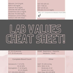 Mtabolic Reference Ranges Lab Values Cheat Sheet - Etsy
