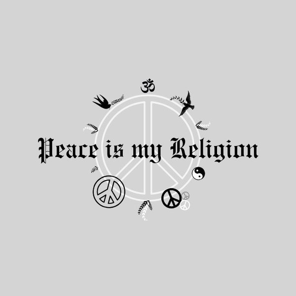 Peace is My Religion Unisex Mineral Wash T-Shirt: Yin Yang, Om, & Peace Symbols