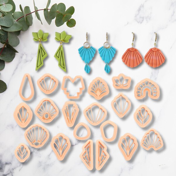 Geometric Polymer Clay Cutters  |  21 Pcs Classic Geometry Clay Earring Cutters Set  |  Shell Clay Jewelry Cutters | Sharp Clay Tools