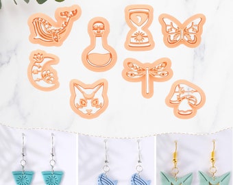 Mystic Polymer Clay Cutters | Boho Clay Earring Cutters | Mystic Cats Clay Cutters | Dragonfly Clay Cutters | Lotus Moon Cutters | 8 Shapes