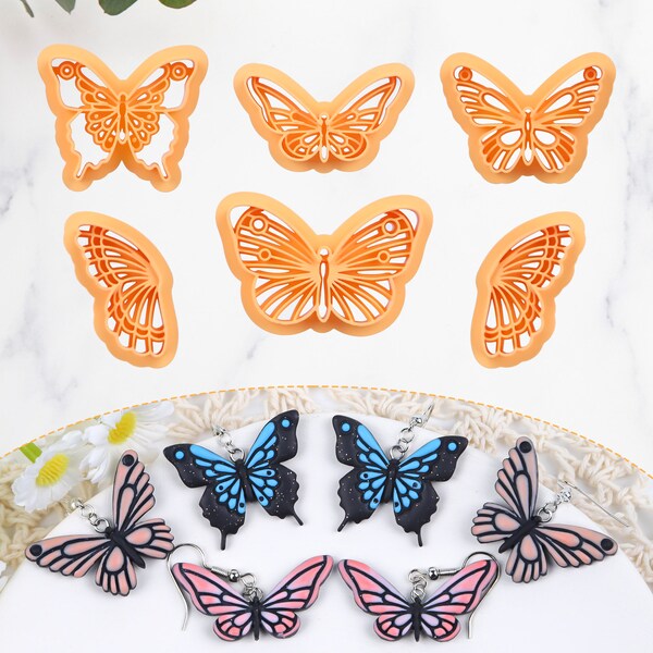 Butterfly Clay Cutters | Cutters for Polymer Clay Earrings | Boho Clay Earring Cutters | Embossed Moth Clay Cutters | 6 Pcs 3D Clay Cutters