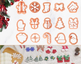 Christmas Clay Cutters Sets 16 Pcs | Polymer Clay Cutters for Christmas  |  Winter Holiday Clay Earring Cutters | Santa, Snowman, Reindeer