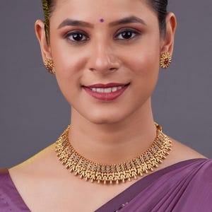 Handmade Gold Plated Temple Necklace Set: South Indian Jewelry