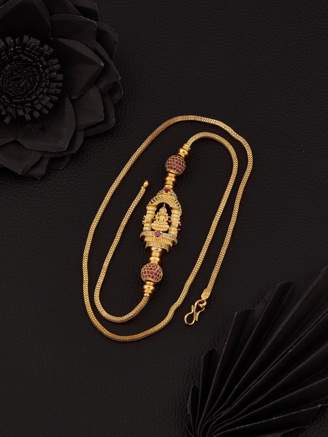 Goddess Lakshmi Pendant Chain: Ruby AD, Gold Finish Indian Haram - Etsy
