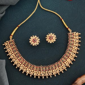 Gold Plated Temple Necklace Set: South Indian Bridal Jewelry
