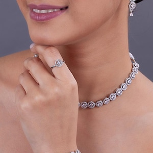 Bridal Necklace Set: Swarovski Crystals, Cubic Zirconia, Handmade Wedding Jewelry