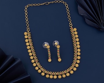 CZ Diamond Bridal Necklace Set: 24K Gold Plated South Indian Jewelry