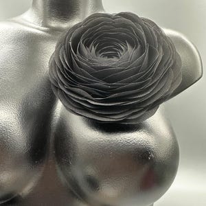 Large Black Silk Brooch – Handmade Stiffened Silk Flower, 12 cm Elegant Floral Accessory, Luxury Statement Brooch for Women