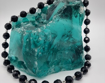 Handmade Black Agate Necklace with Swarovski Crystals