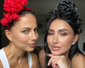 Handmade Red Italian Silk Flower Headband: Exclusive Hair Accessory