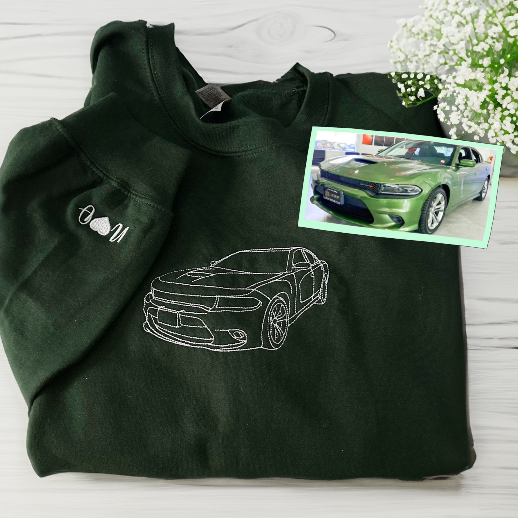 Custom Car Portrait Hoodie, EMBROIDERED Car Photo Embroidered