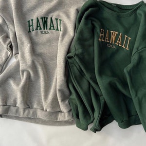 Hawaii Embroidered Sweatshirts, Hawaii Embroidery Sweater, Hawaii State Unisex Crewneck, embroidered state Crewneck, Crewneck Sweatshirt