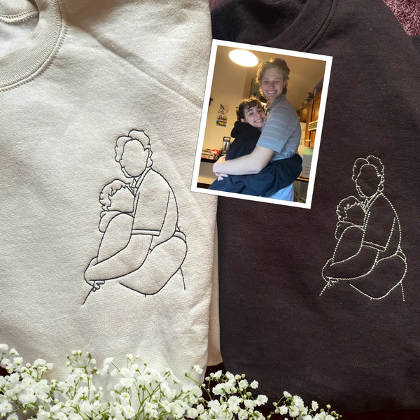 Custom Embroidered Portrait Sweatshirt from Photo, Couple Sweatshirt, Photo Hoodie, Best Gift for Boyfriend, Girlfriend