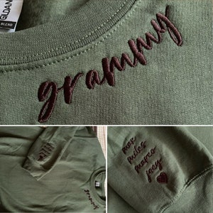 Custom Embroidered Grammy Sweatshirt with Grandkids Name, Grandma Hoodie, Nana Neckline Sweatshirt, Christmas Gifts for Grandma