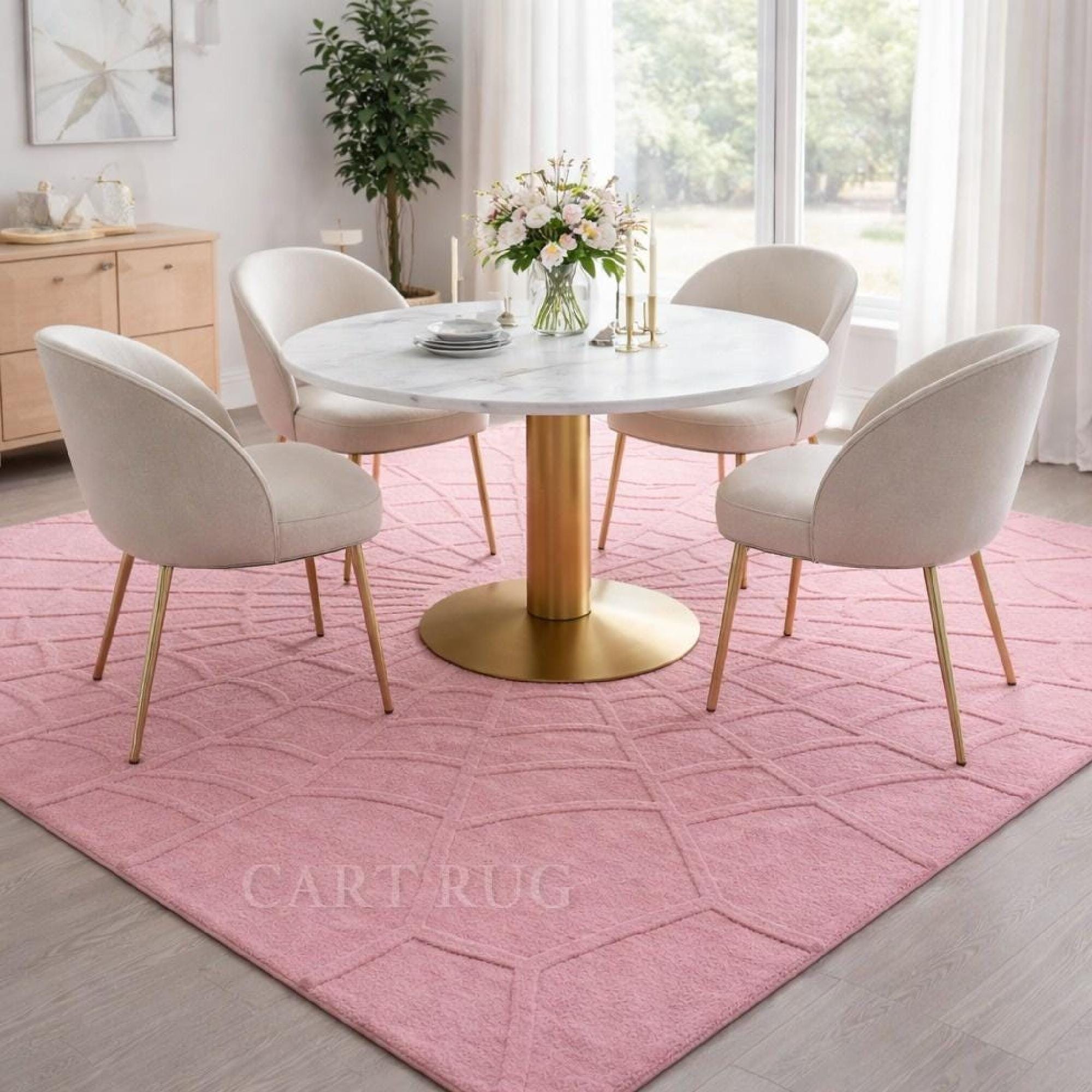 Pink Tufted Area Rug | Modern Office Rug | Soft Plush Floor Carpet ...