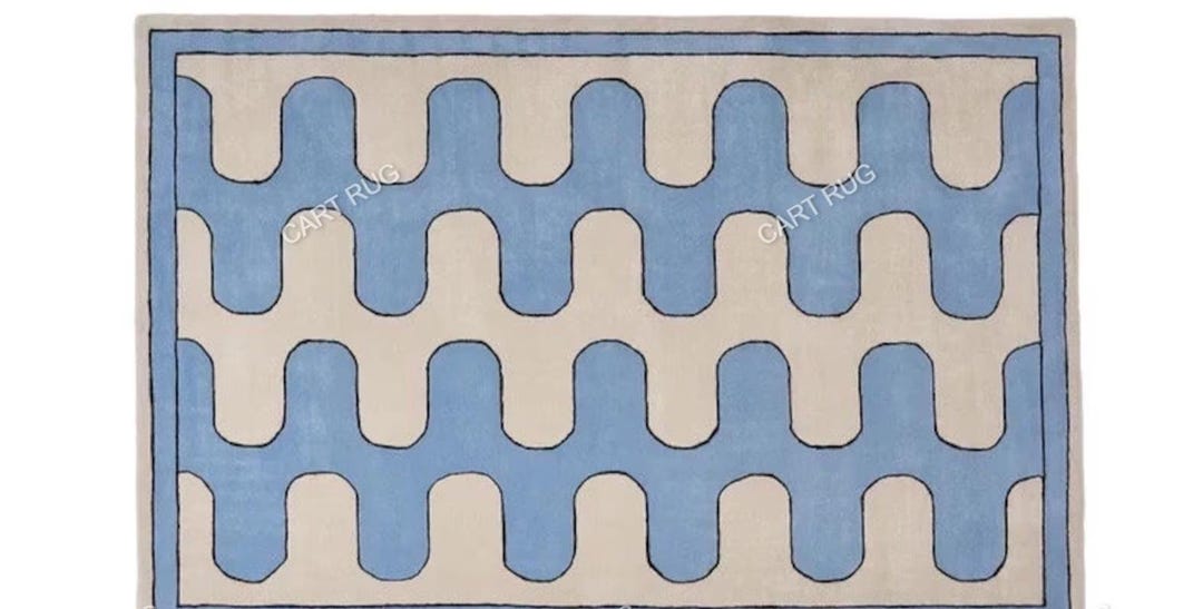 Blue Wavy Pattern Rug Blue Wavy Pattern Wool Rug – Modern Hand-tufted Carpet - Etsy