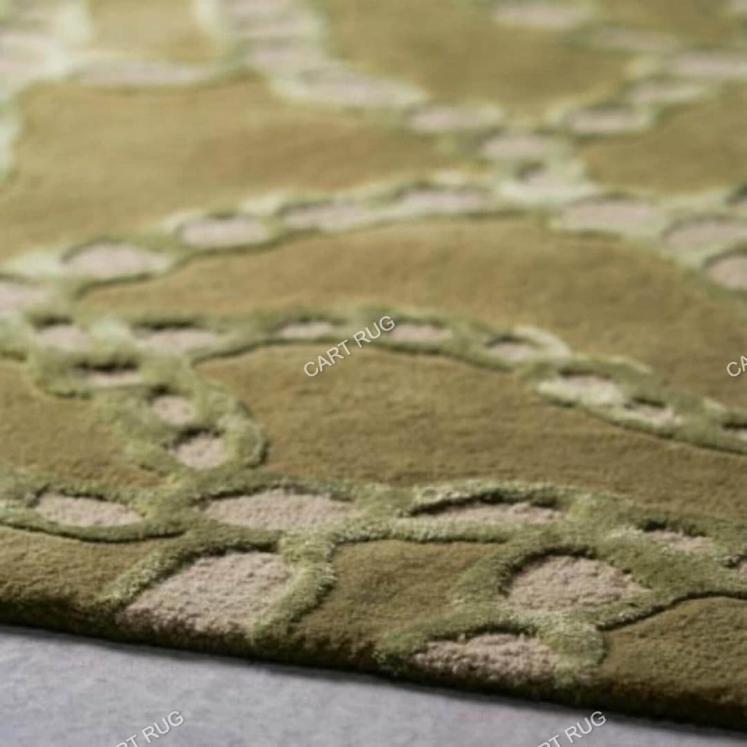 Green Earthy Pattern Rug Hand Tufted Abstract Rug, Organic Pattern Wool Area Rug, Earthy Green ...