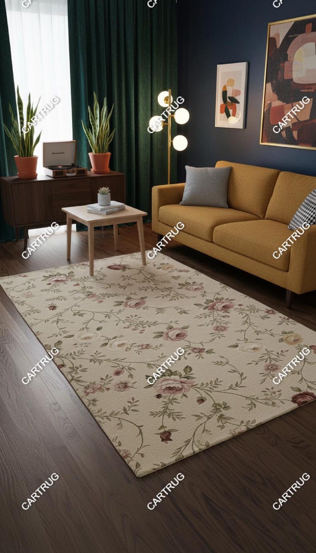Vintage Rose Flower Pattern Rug, Hand Tufted Floral Area Rug, Beige ...