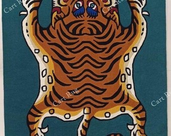 Handgetufteter Tibetischer Tigerteppich Handgefertigter Tibetischer Teppich Handgetufteter Tibetischer Tigerwollteppich Tiger Teppich Kinder