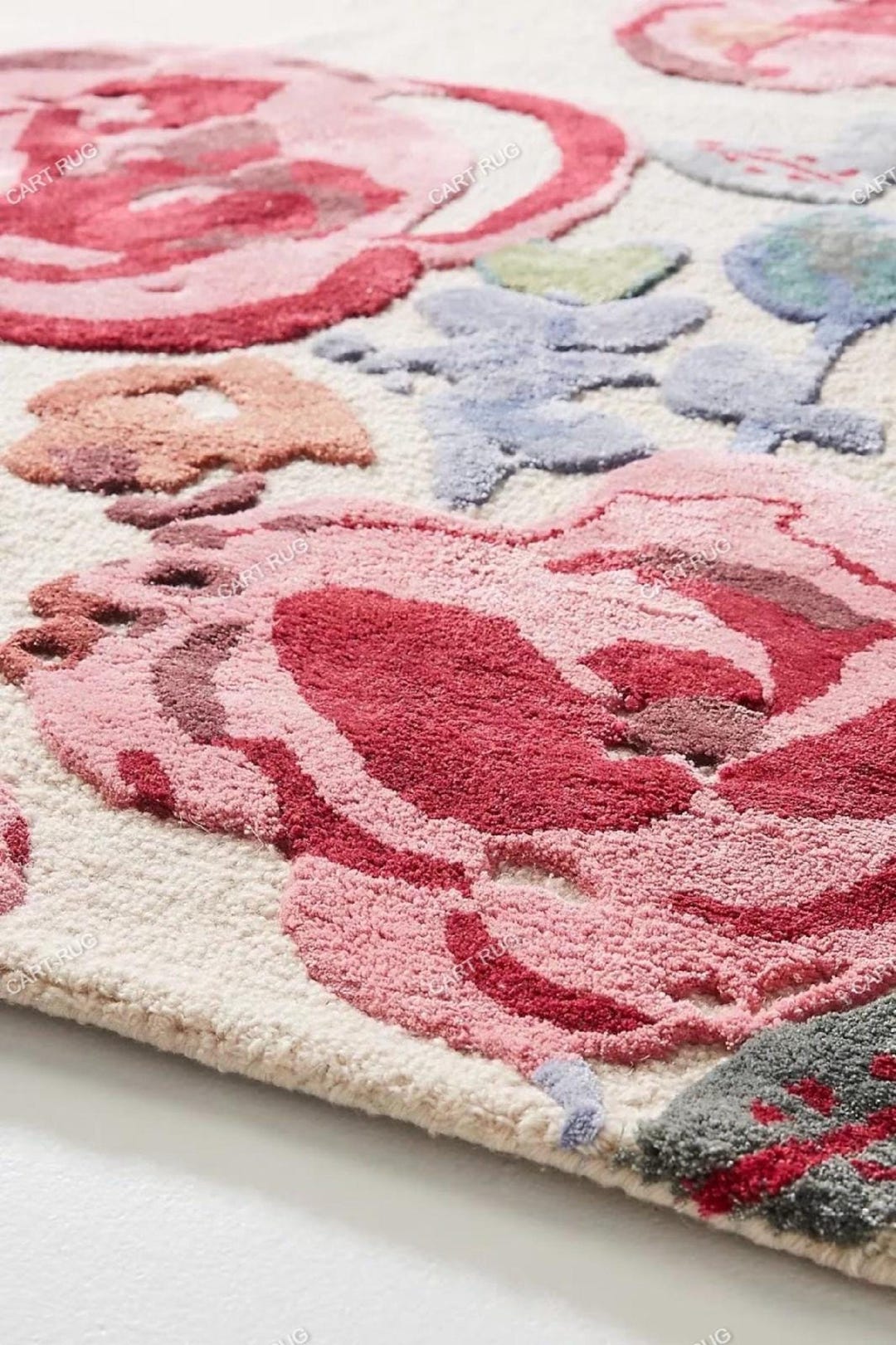 Handmade Floral Area Rug | Pink Rose Pattern Carpet | Soft Tufted ...