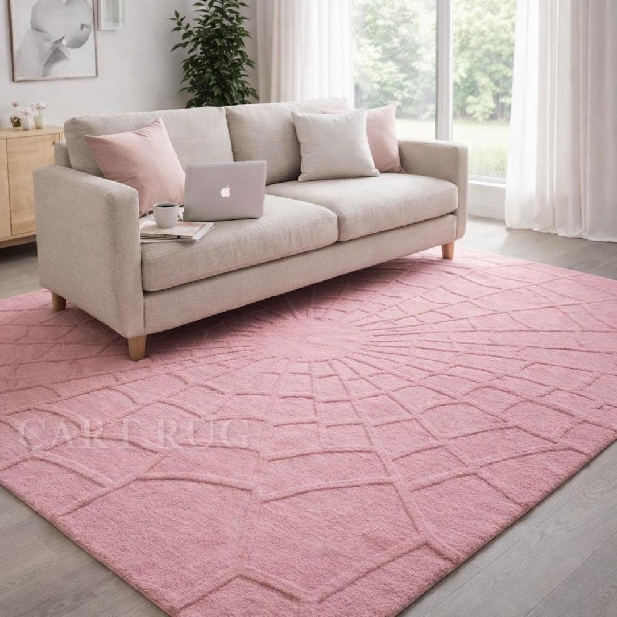Pink Tufted Area Rug | Modern Office Rug | Soft Plush Floor Carpet ...