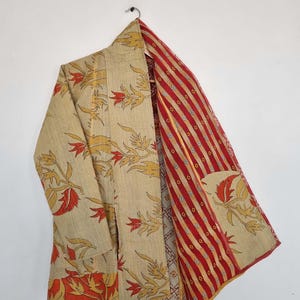Vintage Kantha Jacket, Indian Fine Kantha Quilt Coat, Handmade Cotton Kantha Jacket, Kantha Long Jacket, Unisex Coat, Women&#39;s Winter Jacket