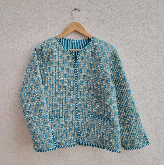 Blockprint Quilted Jacket Cotton Boho Women's Quilting