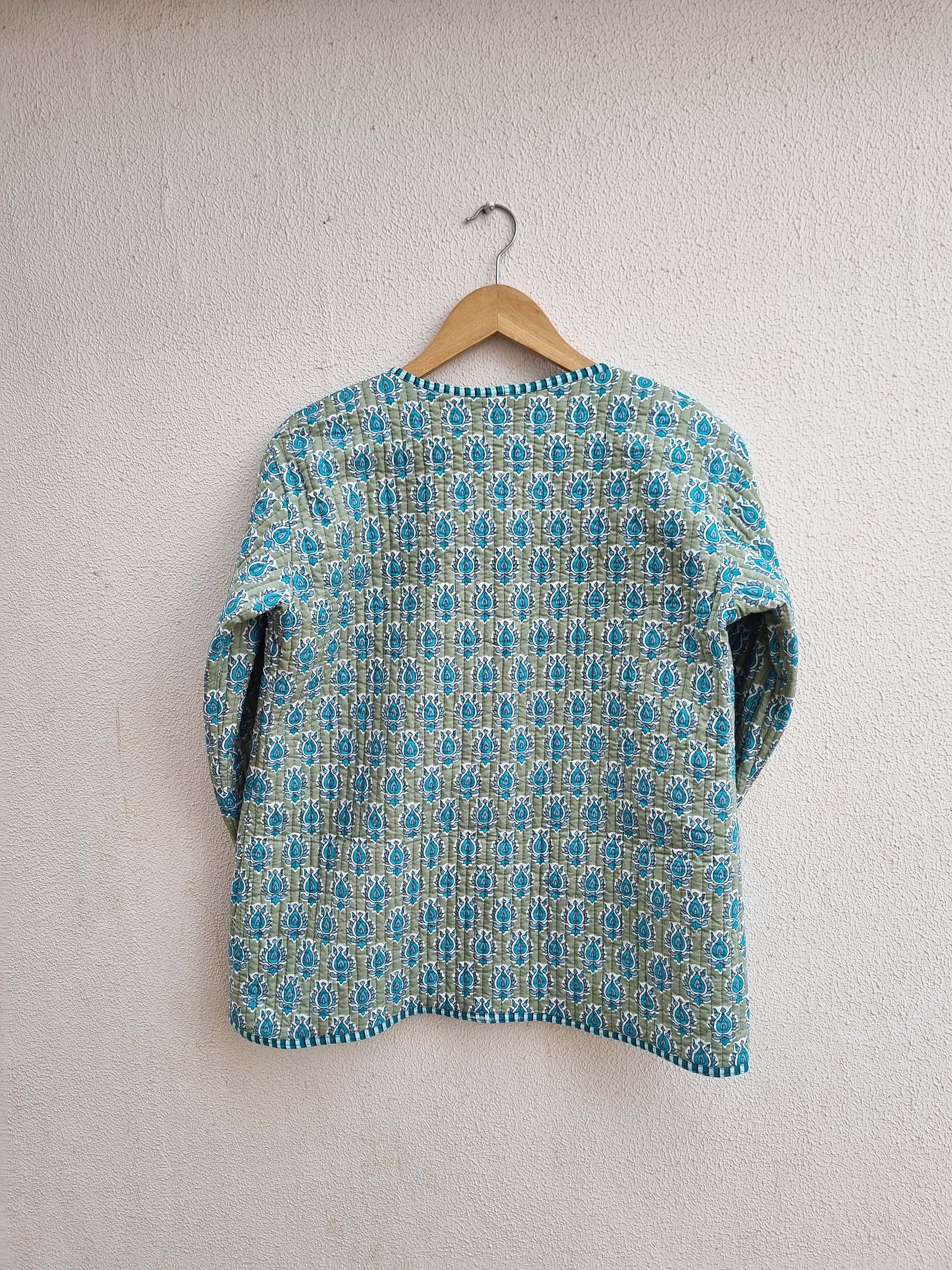 Indian Block Print Quilted Jacket, Handmade Cotton Jacket