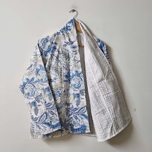 Floral Kantha Jacket, Indian Block Print Cotton Kantha Jacket, Handmade Kantha Coat, Women Winter Jacket, Kantha Short Kimono, Gift For Her