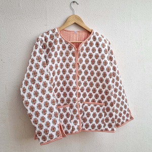 Indian Hand Block Print Quilted Jacket, Handmade Short Jacket, Women&#39;s Jacket, Winter Wear Coat, New Style Jacket, Gift For Her