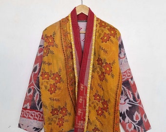 veste Kantha vintage, manteau indien en patchwork Kantha, veste en coton Kantha, veste courte Kantha, manteau unisexe, veste d'hiver