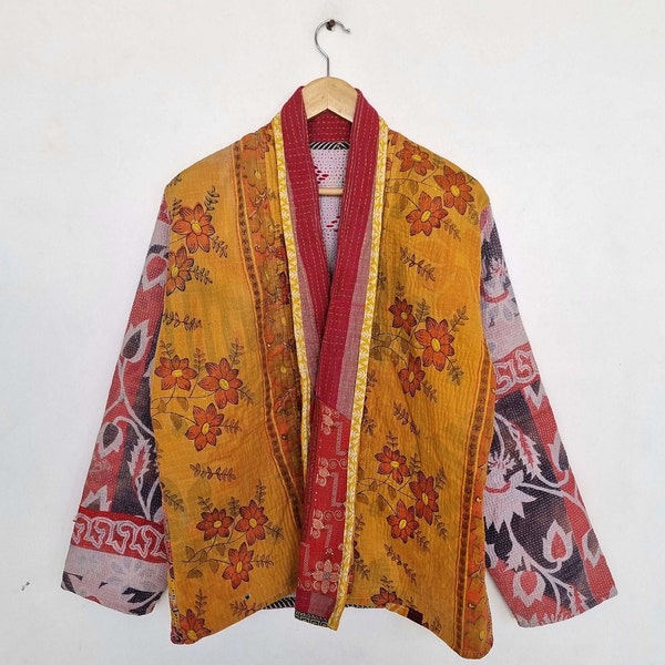 Vintage Kantha Jacket, Indian Patchwork Kantha Quilt Coat, Cotton Kantha Jacket, Kantha Short Jacket, Unisex Coat, Winter Wear Jacket