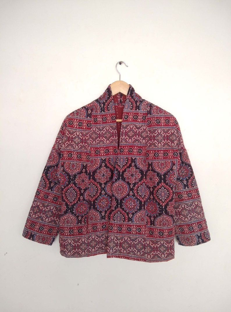 Beautiful Ajrakh Kantha Quilt Coat Indian Kantha Jacket Etsy