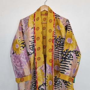 Beautiful Floral Kantha Jacket, Indian Kantha Quilt Coat, Handmade Cotton Kantha Jacket, Kantha Long Jacket, Unisex Coat, Winter Wear Jacket