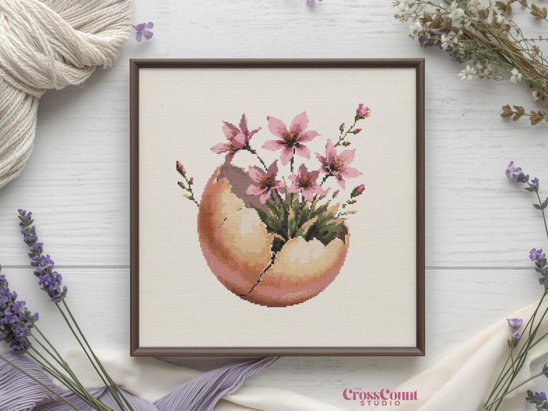 Easter Egg Flowered Cross Stitch Pattern Floral Egg Design Spring ...