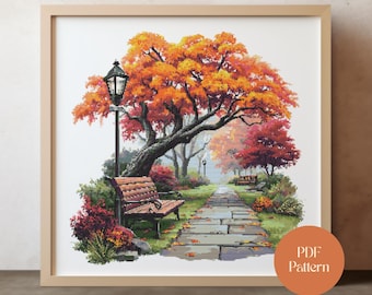 Patrón de punto de cruz de otoño: Paisaje otoñal (descarga en PDF)
