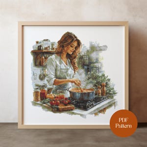 Cooking Girl Cross Stitch Pattern | Woman Embroidery Stitch Pattern | Embroidery | Girl Cross Stitch PDF Pattern File | Needlepoint Chart
