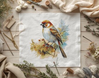 Birding Cross Stitch Pattern Sparrow Autumn Leaves Wildlife Embroidery Design Nature Art Printable Digital Download Chart